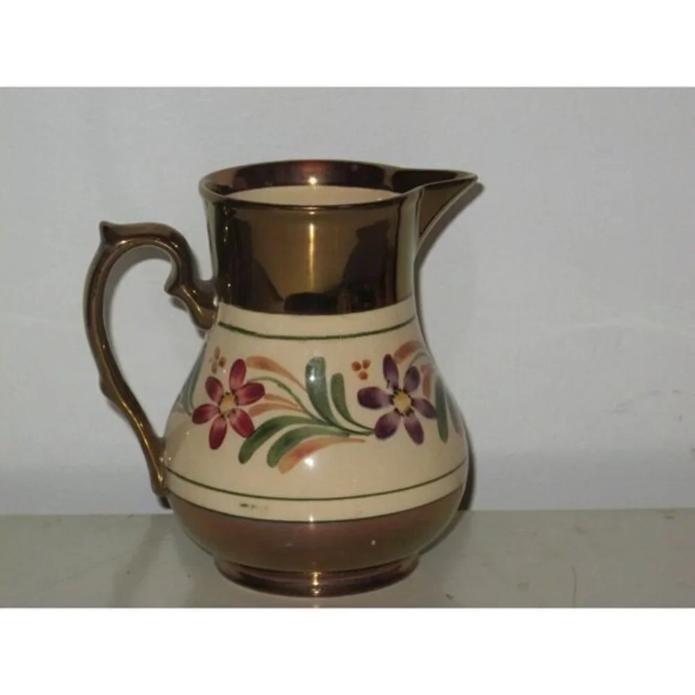 Wade Copper Lusterware Pitcher Leaves‎ Purple Pink Flower 5